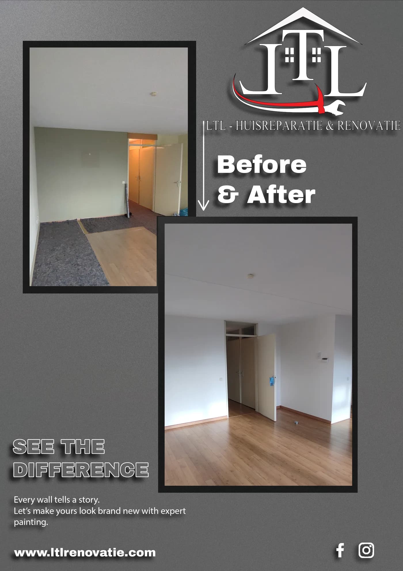 Voor en na 3 van 13, Complete wandvernieuwing in Utrecht door LTL Huisreparatie & Renovatie