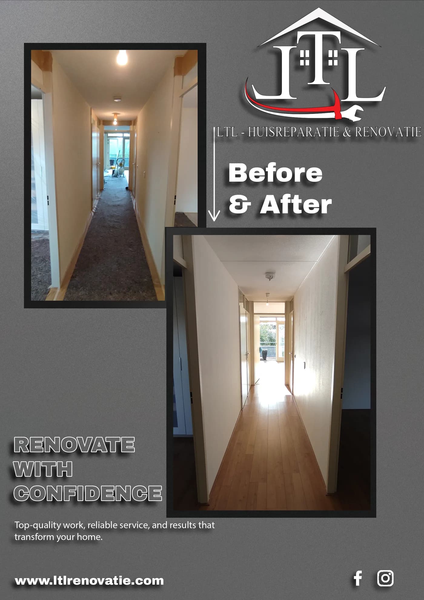 Voor en na 8 van 13, Complete wandvernieuwing in Utrecht door LTL Huisreparatie & Renovatie