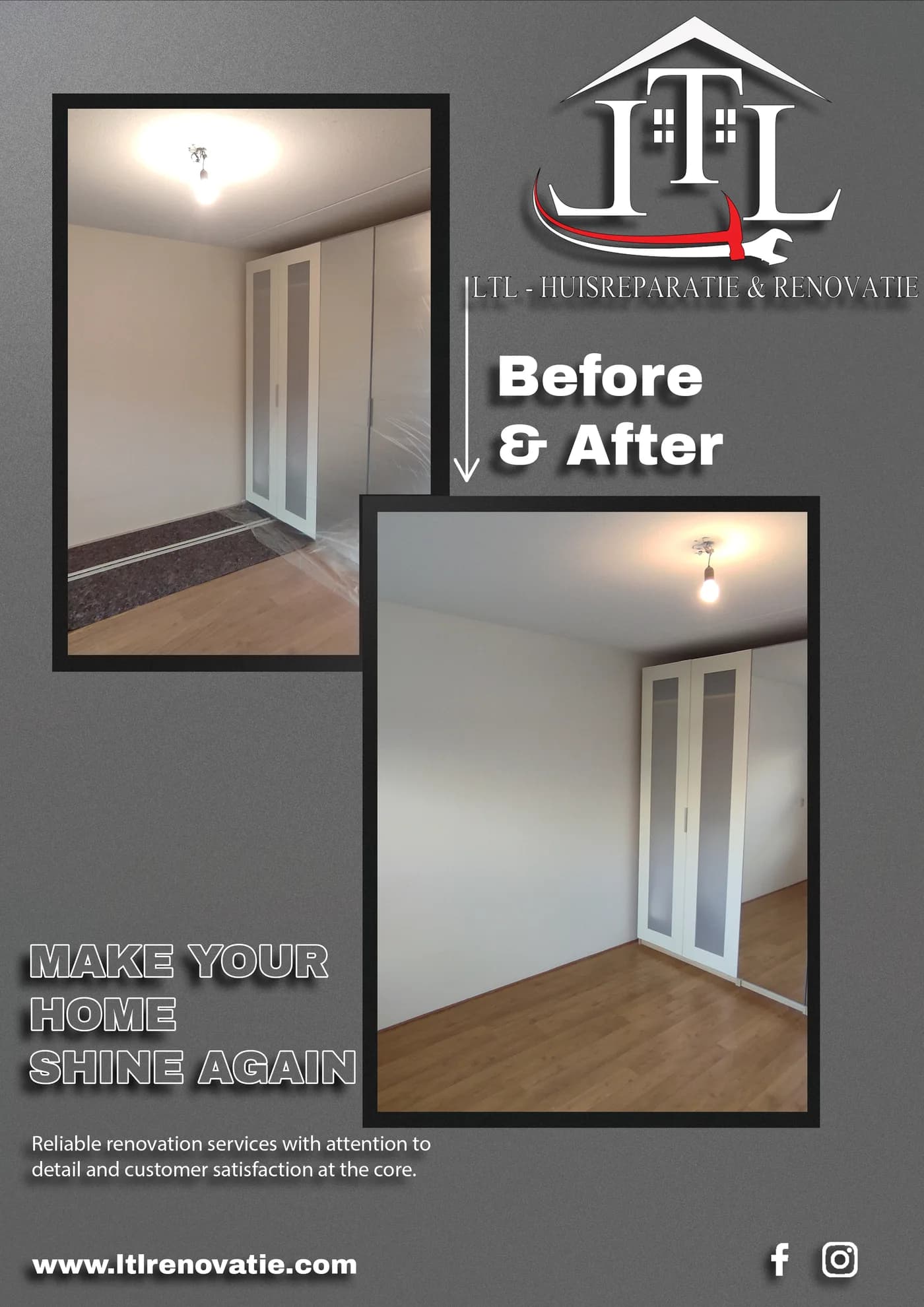 Voor en na 11 van 13, Complete wandvernieuwing in Utrecht door LTL Huisreparatie & Renovatie