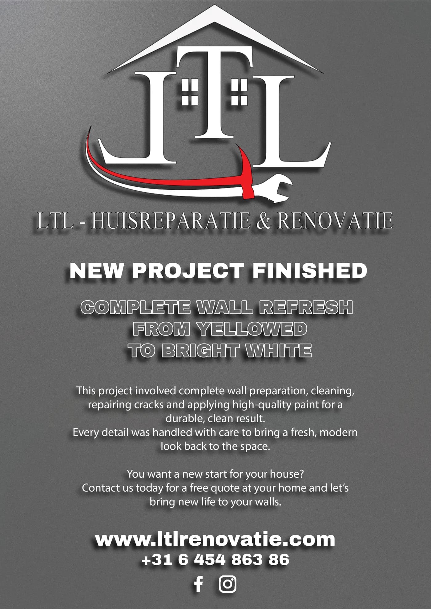 Intro renovatieproject Complete wandvernieuwing in Utrecht, voor en na door LTL Huisreparatie & Renovatie