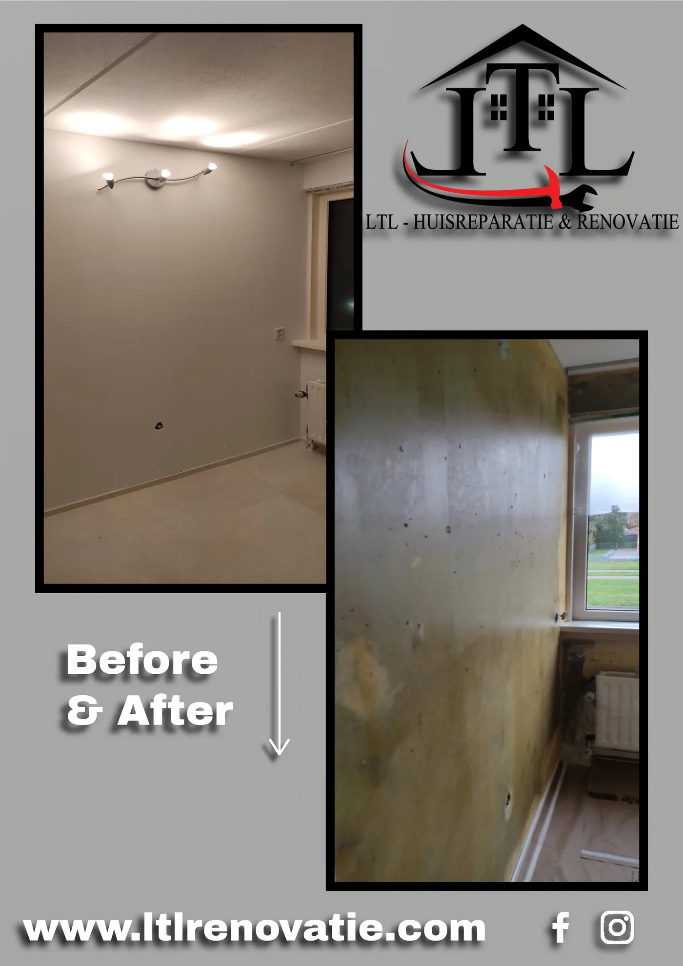 Voor en na 2 van 4, Complete wandrenovatie en schilderwerk in Amsterdam door LTL Huisreparatie & Renovatie