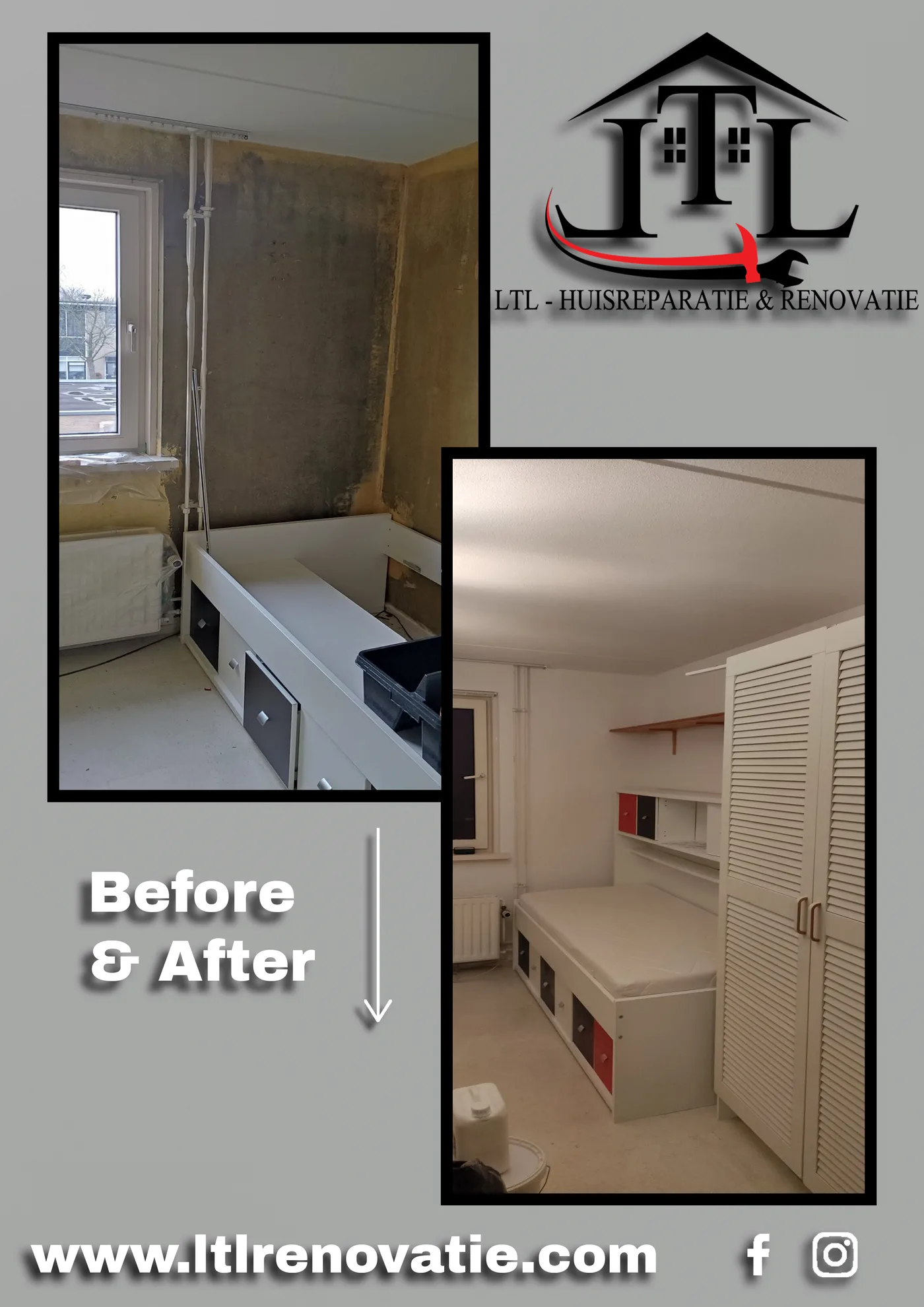 Voor en na 3 van 4, Complete wandrenovatie en schilderwerk in Amsterdam door LTL Huisreparatie & Renovatie