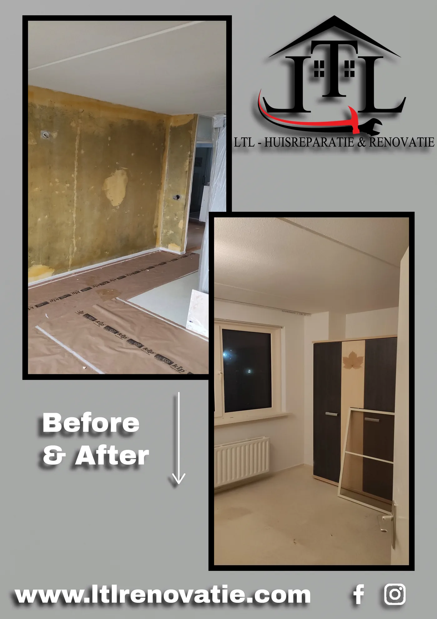 Voor en na 4 van 4, Complete wandrenovatie en schilderwerk in Amsterdam door LTL Huisreparatie & Renovatie