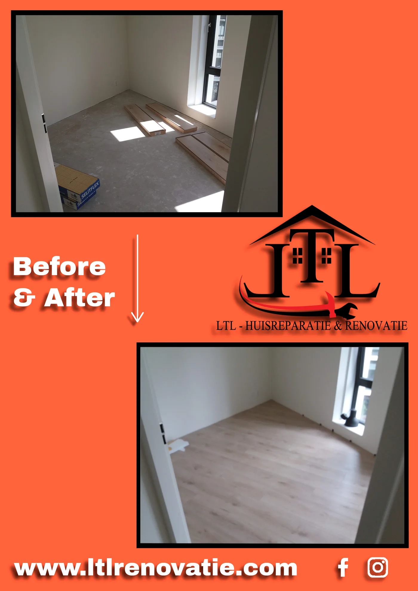 Voor en na 1 van 7, Laminaatvloer appartement in Amsterdam door LTL Huisreparatie & Renovatie