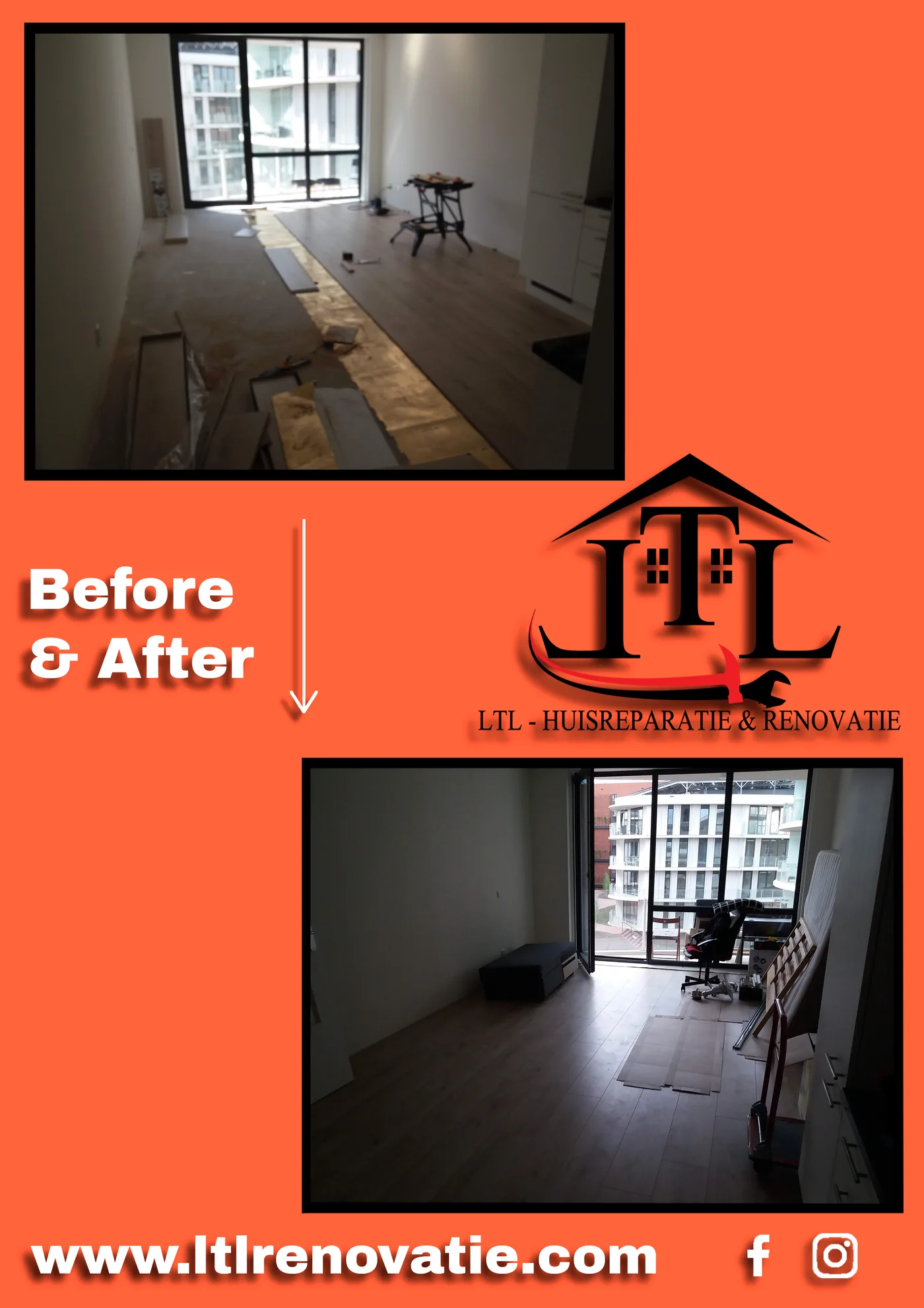Voor en na 2 van 7, Laminaatvloer appartement in Amsterdam door LTL Huisreparatie & Renovatie