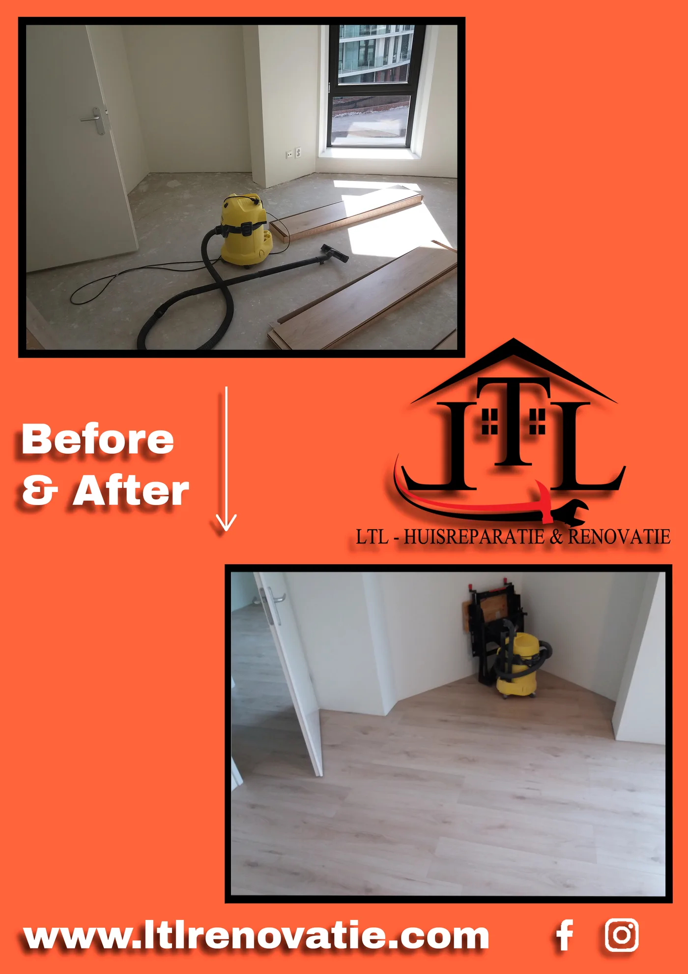Voor en na 5 van 7, Laminaatvloer appartement in Amsterdam door LTL Huisreparatie & Renovatie