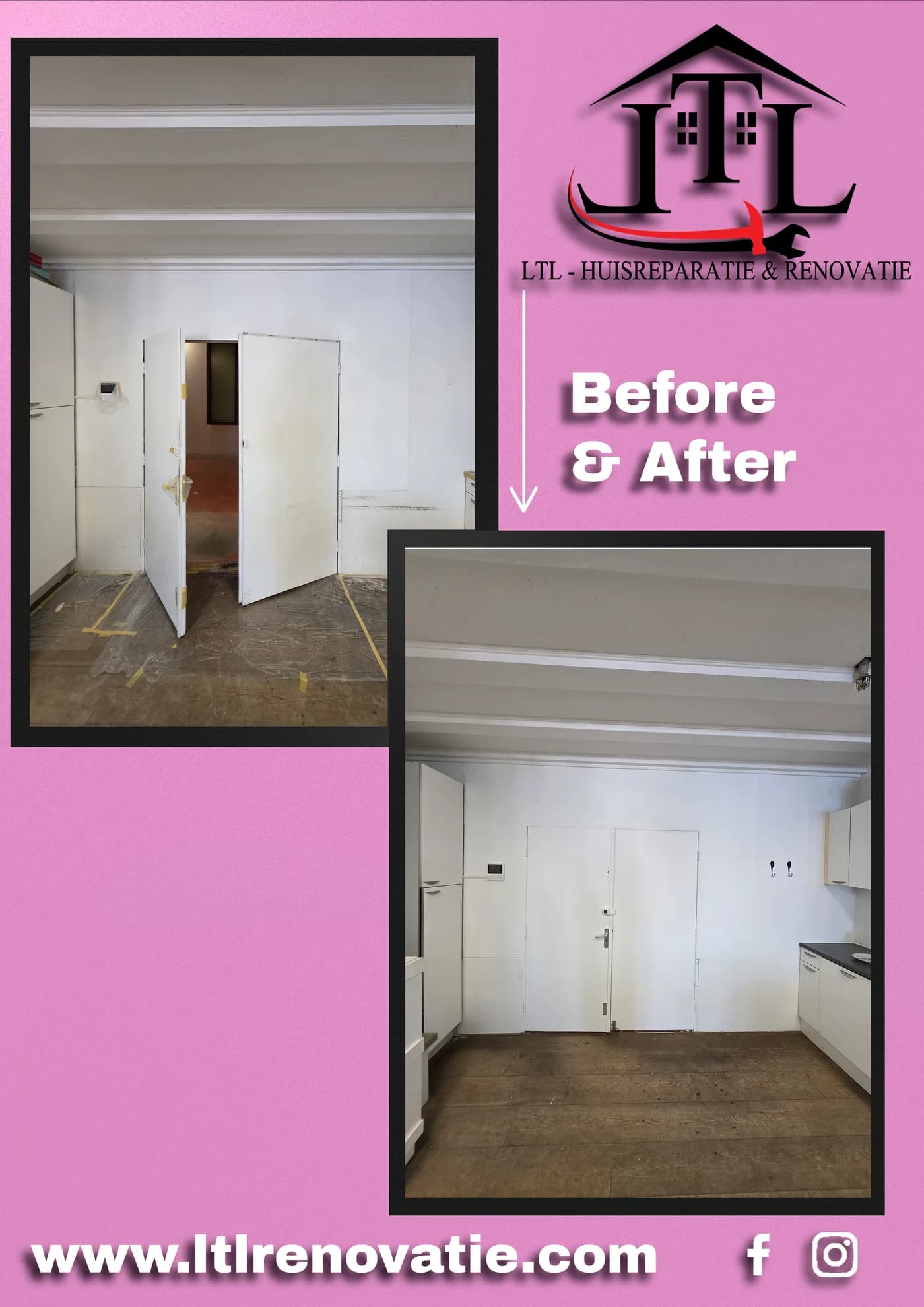 Voor en na 2 van 2, Deurrestauratie en wanden opfrissen in Amsterdam door LTL Huisreparatie & Renovatie