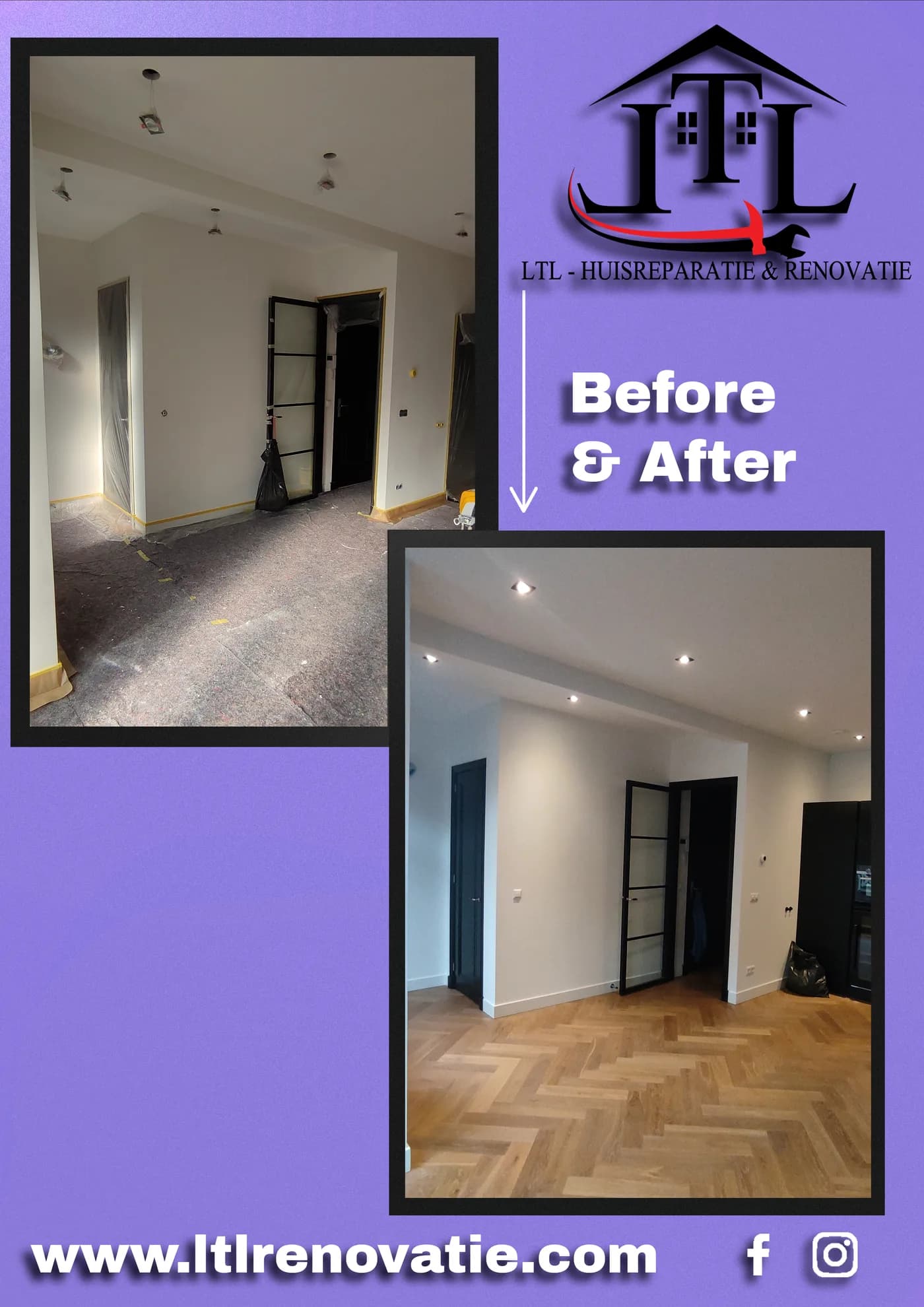 Voor en na 1 van 6, Interieurverfrissing en houten vloer restauratie in Amsterdam door LTL Huisreparatie & Renovatie