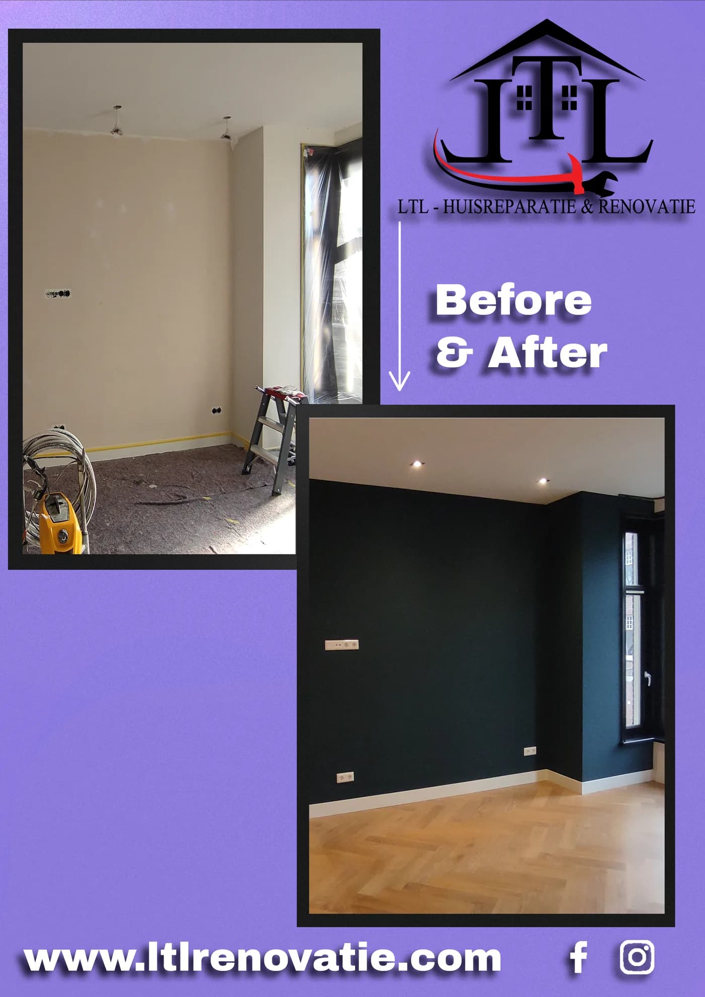 Voor en na 3 van 6, Interieurverfrissing en houten vloer restauratie in Amsterdam door LTL Huisreparatie & Renovatie