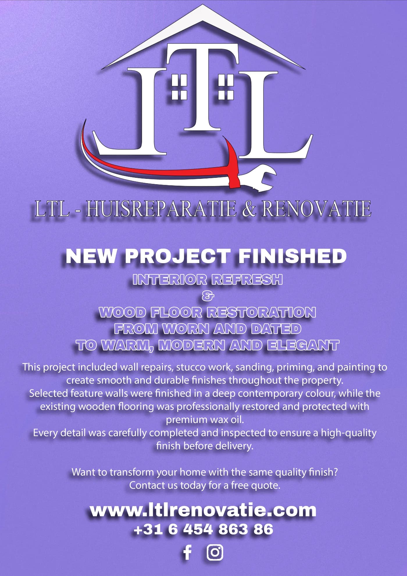 Intro renovatieproject Interieurverfrissing en houten vloer restauratie in Amsterdam, voor en na door LTL Huisreparatie & Renovatie