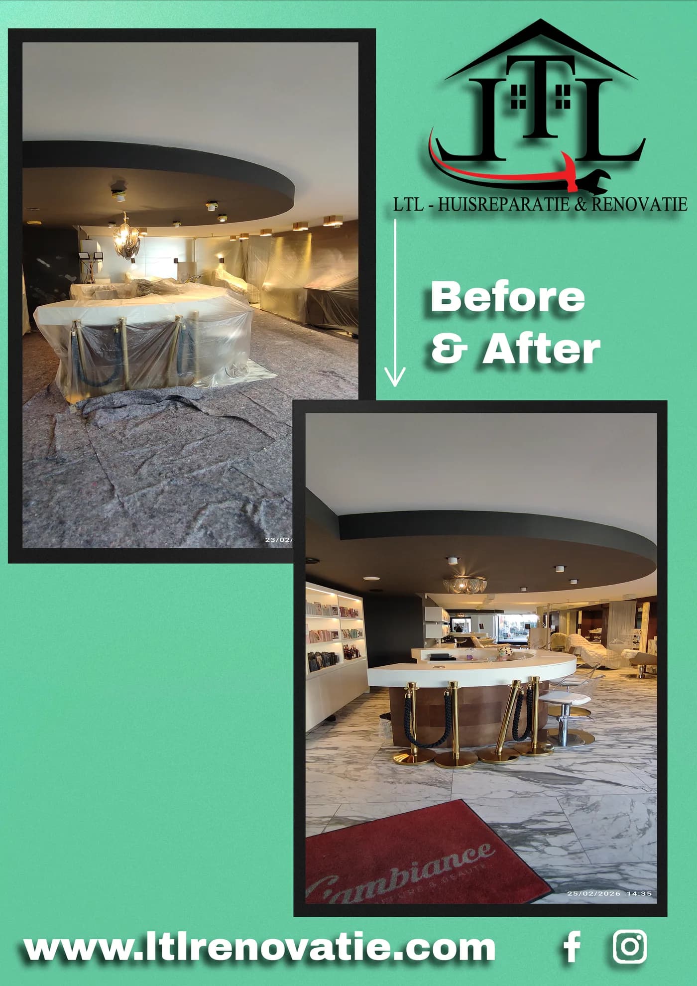 Voor en na 1 van 6, Salonrenovatie en interieurschilderwerk in Zandvoort door LTL Huisreparatie & Renovatie