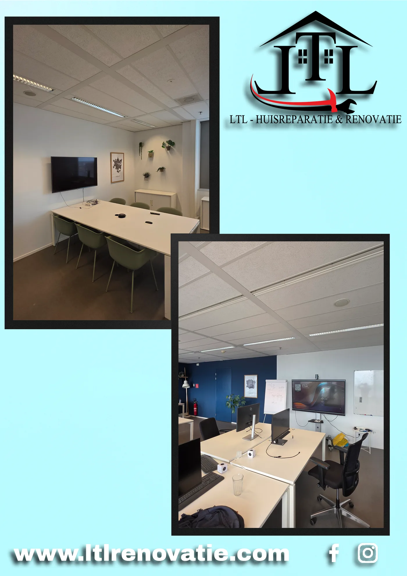 Voor en na 1 van 17, Kantoor wandherstel en schilderwerk in Utrecht door LTL Huisreparatie & Renovatie
