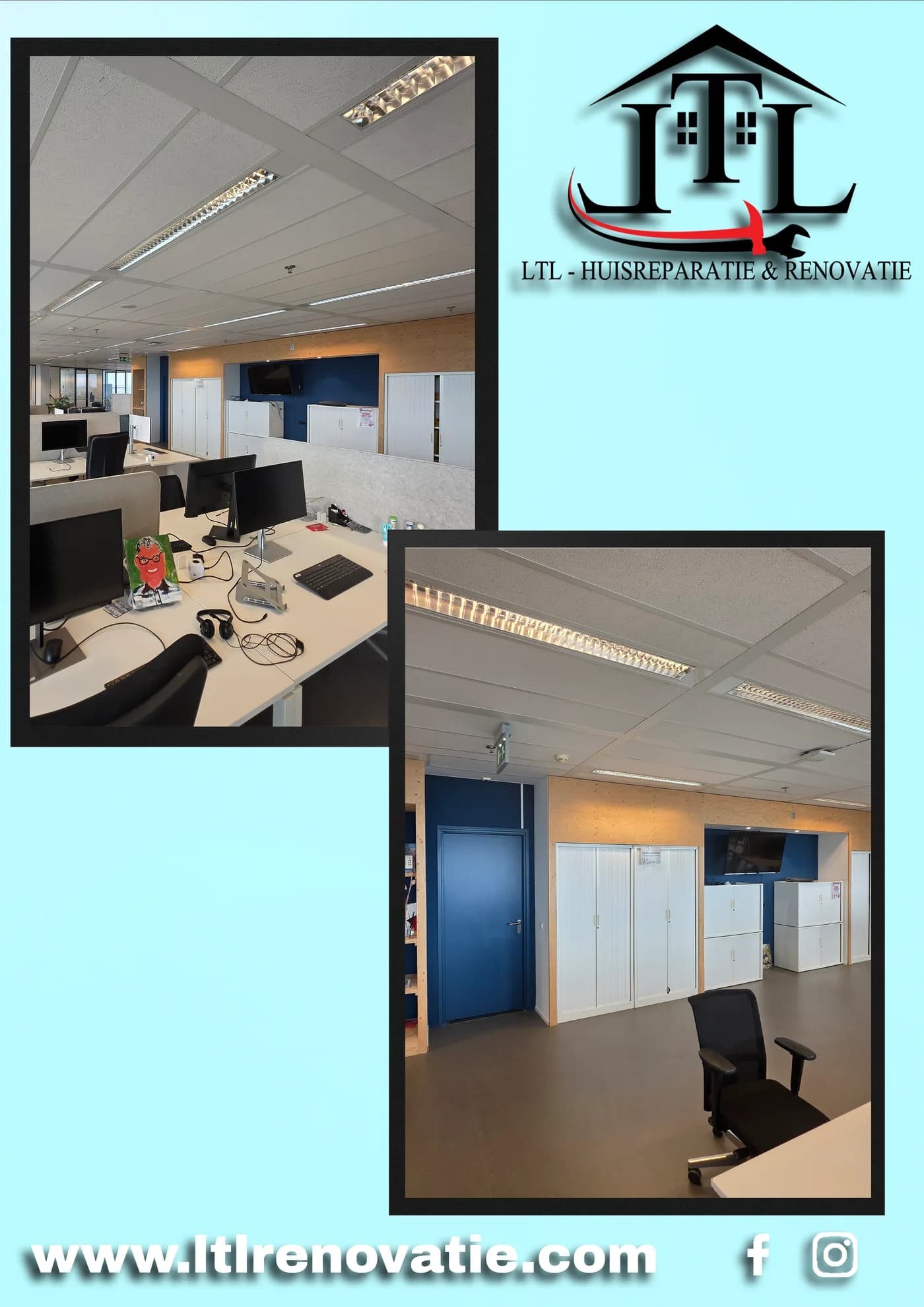 Voor en na 5 van 17, Kantoor wandherstel en schilderwerk in Utrecht door LTL Huisreparatie & Renovatie