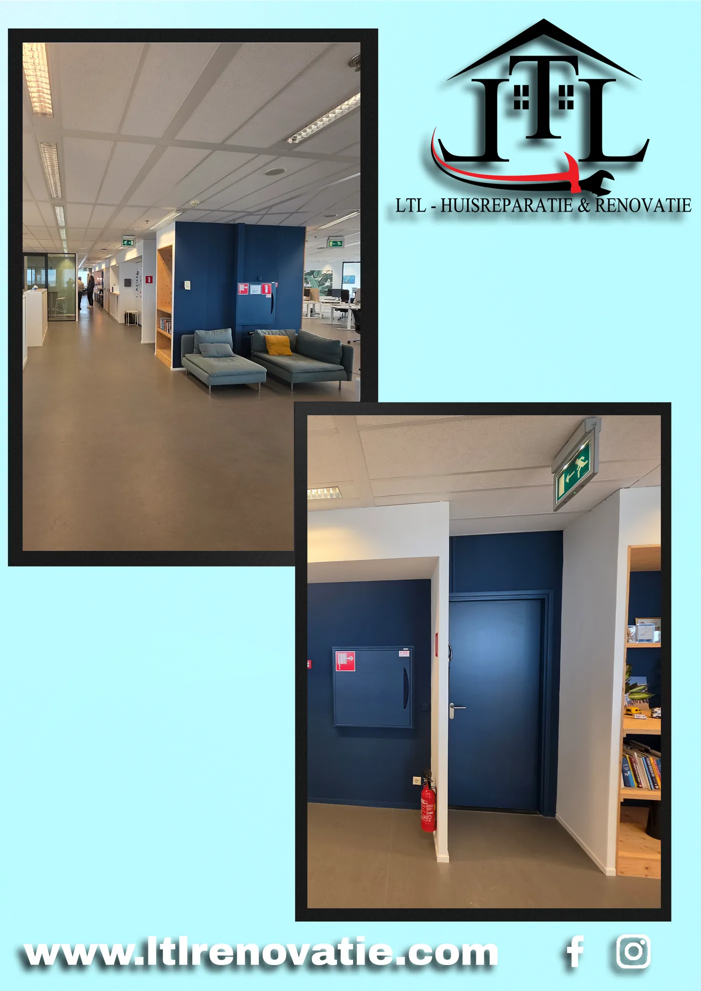 Voor en na 10 van 17, Kantoor wandherstel en schilderwerk in Utrecht door LTL Huisreparatie & Renovatie