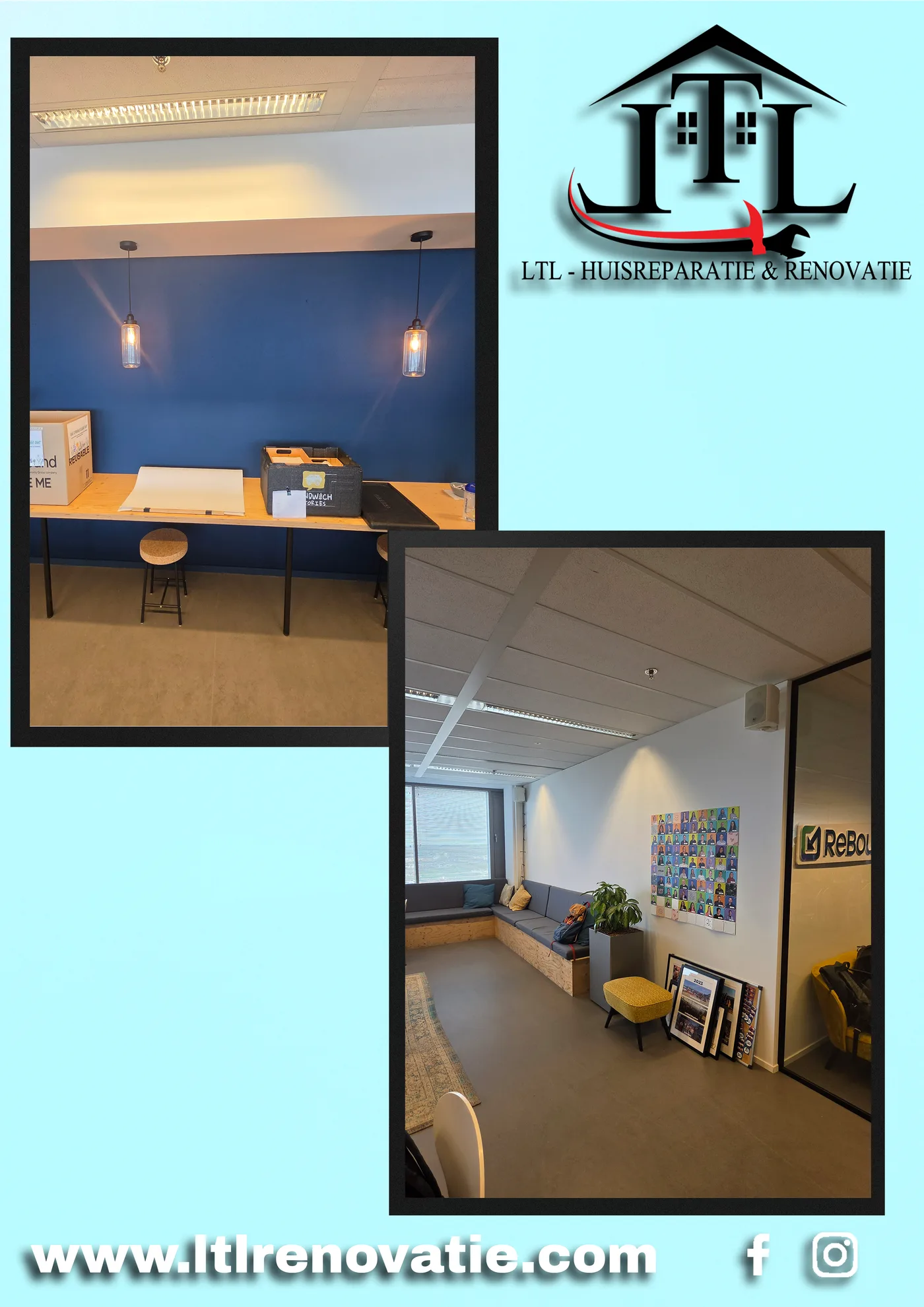 Voor en na 13 van 17, Kantoor wandherstel en schilderwerk in Utrecht door LTL Huisreparatie & Renovatie