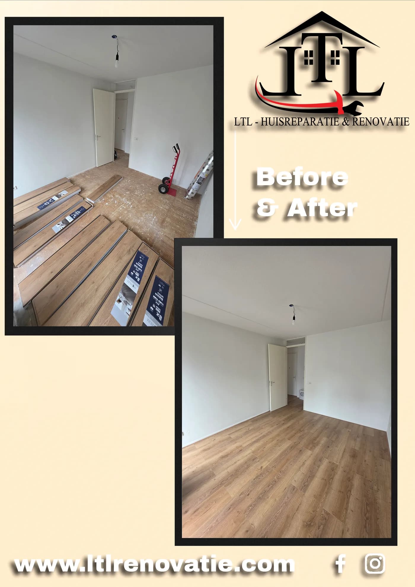 Voor en na 7 van 8, Complete vloerenrenovatie appartement in Amsterdam door LTL Huisreparatie & Renovatie