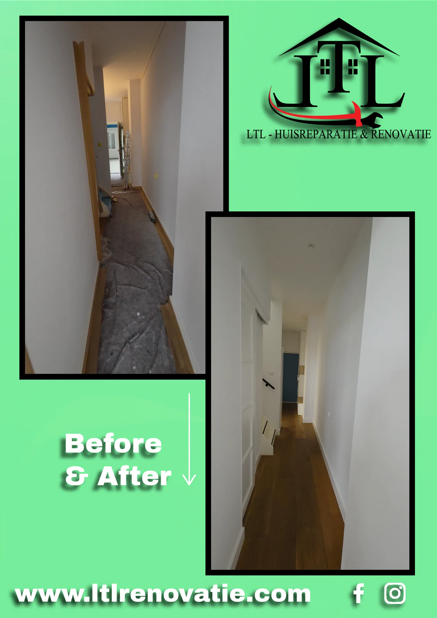 Voor en na 1 van 11, Wandrenovatie en spuitwerk in Amsterdam door LTL Huisreparatie & Renovatie