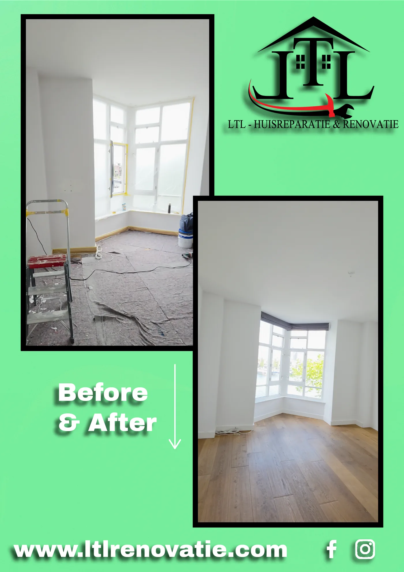 Voor en na 4 van 11, Wandrenovatie en spuitwerk in Amsterdam door LTL Huisreparatie & Renovatie