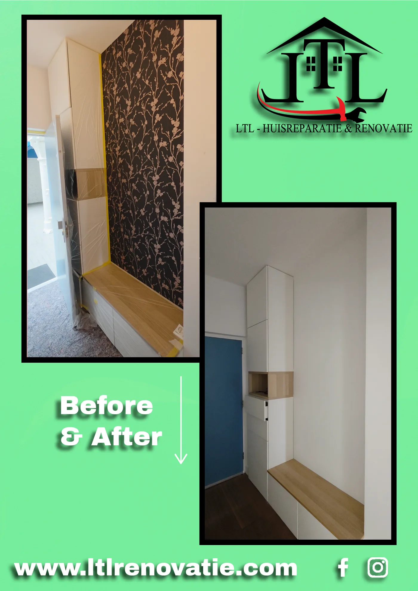 Voor en na 6 van 11, Wandrenovatie en spuitwerk in Amsterdam door LTL Huisreparatie & Renovatie